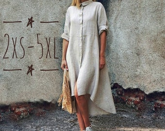Linen shirt dress with pockets