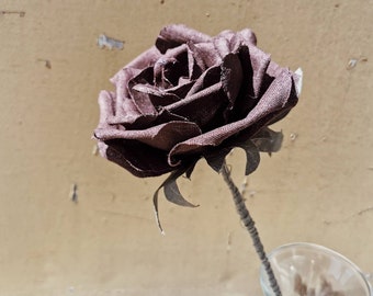 Décoration intérieure Brown LINEN Tissu Fleur Cadeau pour sa femme Petite amie Fiancée Fleurs de lin fleur artificielle Lin anniversaire cadeau lin rose