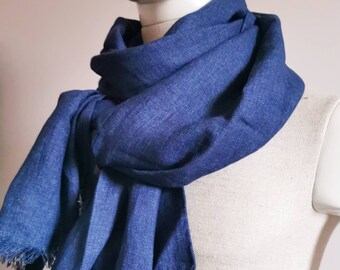 Mens Linen Scarf Denim Blue, 4 Year Anniversary Gift for husband, Linen gifts