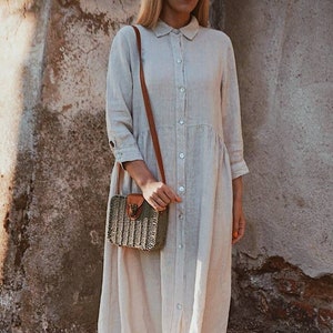Smock linen dress / Linen dress / Long Linen Dress / Maxi linen dress with pockets / Smock dress