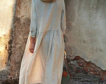 Linen smock dress Long dress with pockets