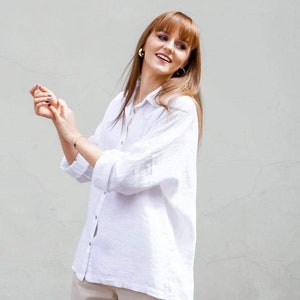 Linen shirt woman, Button up shirt Plus size linen white
