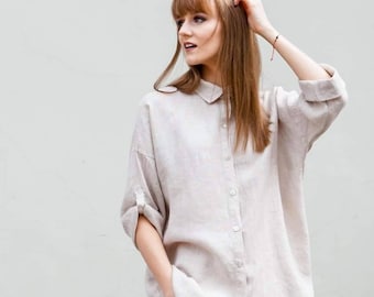 linen shirt women, basic linen shirt, Plus size linen tops, Loose linen shirt, Linen shirts