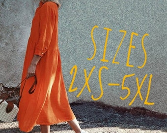 Linen dress, Kaftan maxi dress, Orange dress, Flax dress, Linen sundress, Casual linen dress, Linen dress tunic, Plus size dress, Linen
