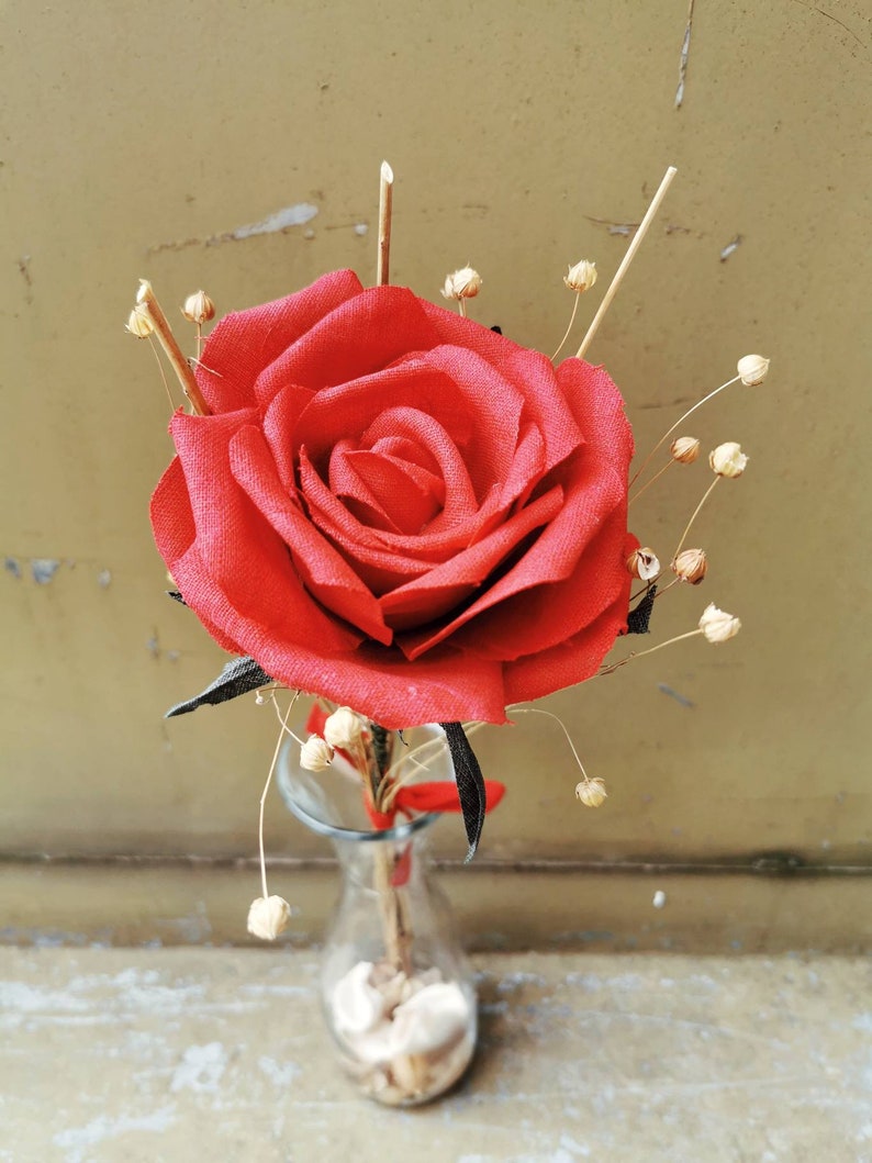 Cadeau du 4e anniversaire, Rose de lin rouge, Je t'aime, Cadeaux d'anniversaire, Anniversaire de lin, Anniversaire de 4 ans, Cadeau d'anniversaire, Roses de lin image 3