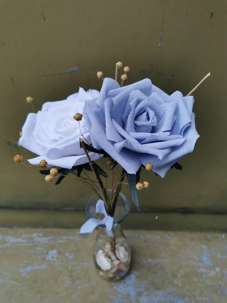 Cadeau du 4e anniversaire, Rose de lin rouge, Je t'aime, Cadeaux d'anniversaire, Anniversaire de lin, Anniversaire de 4 ans, Cadeau d'anniversaire, Roses de lin Bouquet of 2 wh/blue