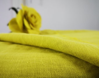 CITRUS YELLOW Linen fabric by the yard, Medium weight linen for Boho summer dress, Soft Washed linen fabric for Wedding linen napkins