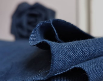 NAVY BLUE linen dress fabric, linen fabric by the yard, Lithuania linen, linen fabric by the metre, stonewashed linen, wash linen fabric