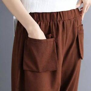 Undyed Elastic Waist Cotton Capri Pants Natural Color Pants High Waist  Pants Capri Pants Women Three Quarter Legs Pants -  Canada