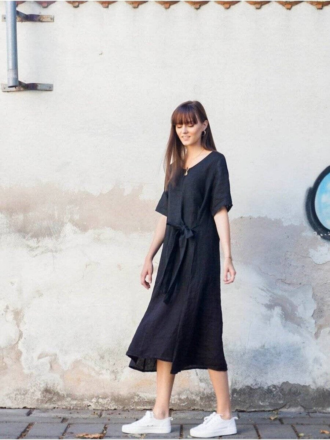 Black Linen Shift Dress With Half Sleeves and Pockets, Summer Linen Dress, Linen  Plus Size Dress, Linen Clothing, Linen Midi Dress - Etsy