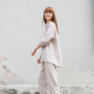 Linen shirt woman, Button up shirt Plus size linen image 4