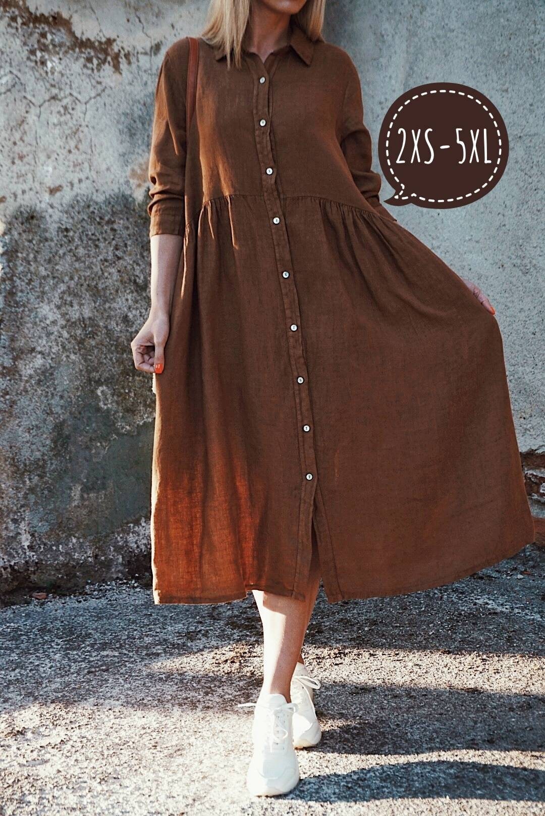 Linen Dress Plus Size Linen Dress Brown Linen Dress Linen Etsy