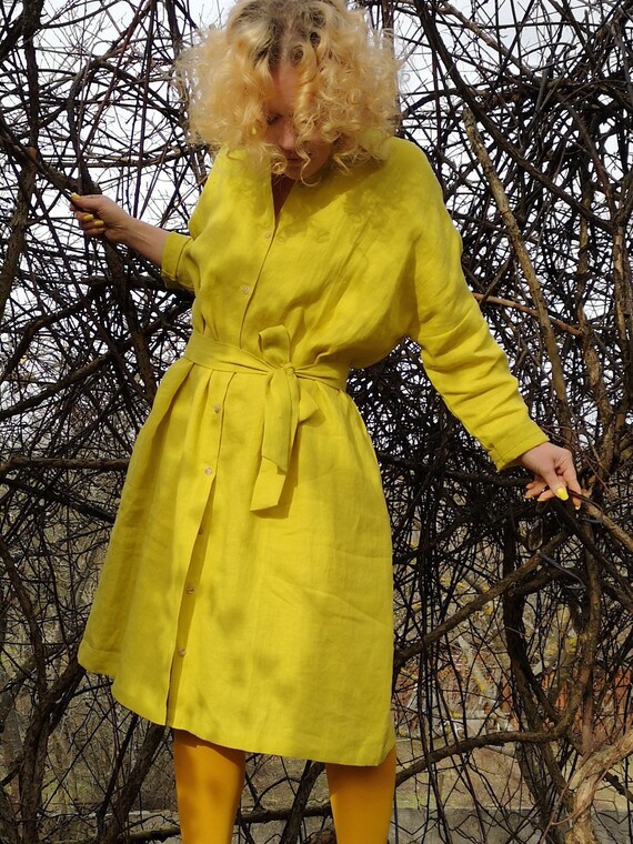 yellow linen shirt dress