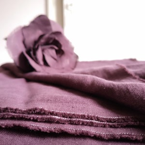 AUBERGINE PURPLE Medium weight linen fabric, Eco friendly clothing Washed linen fabric by the meter or yard
