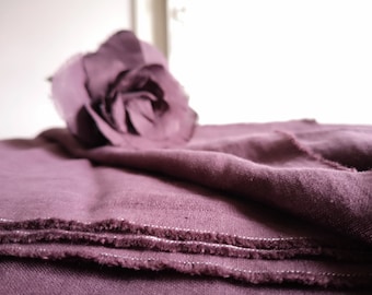 AUBERGINE PURPLE Medium weight linen fabric, Eco friendly clothing Washed linen fabric by the meter or yard