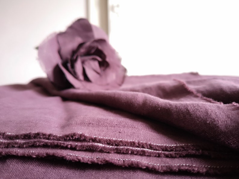 AUBERGINE PURPLE Medium weight linen fabric, Eco friendly clothing Washed linen fabric by the meter or yard image 1