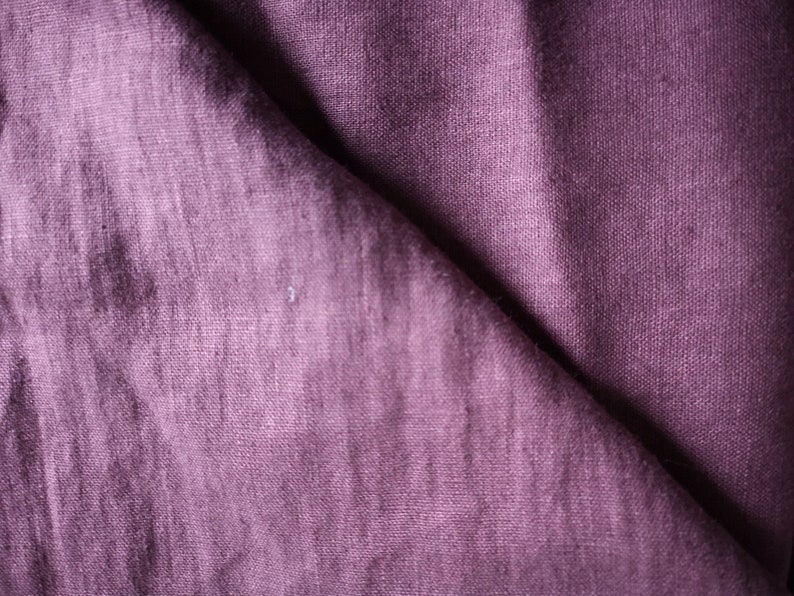 AUBERGINE PURPLE Medium weight linen fabric, Eco friendly clothing Washed linen fabric by the meter or yard image 5
