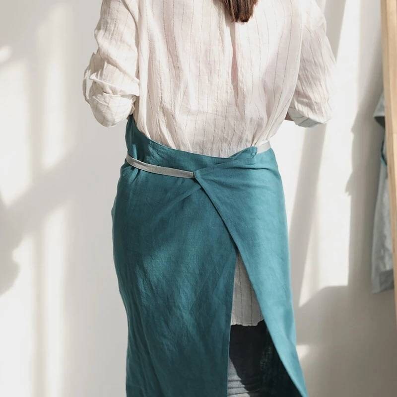 Green Linen Apron With Pockets Etsy