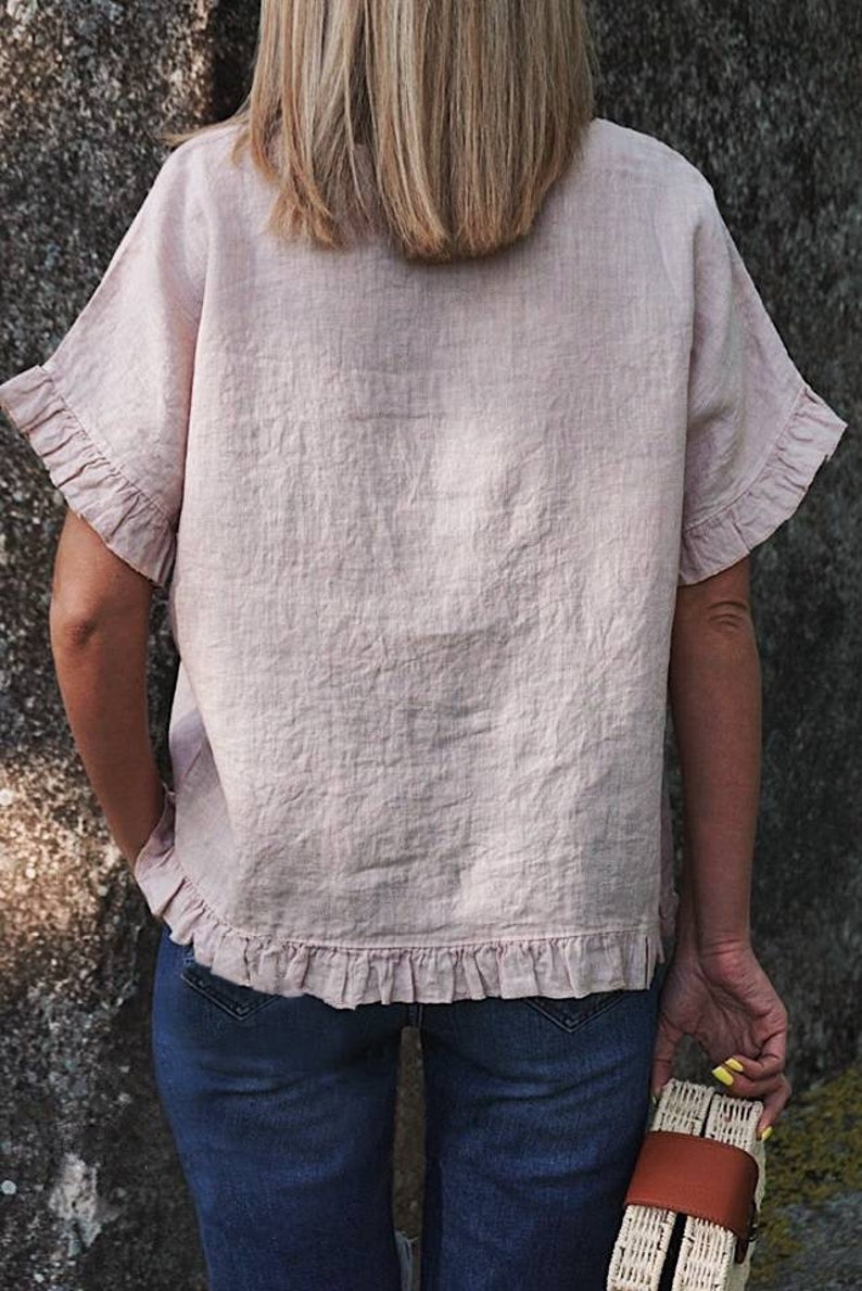 Linen Blouse Plus Size Linen Ruffle Blouse Linen Top Linen Etsy