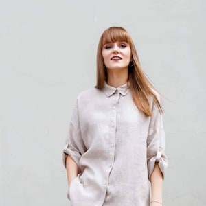 Plus size clothing Button up shirt, Long sleeve button down linen shirt, Summer blouse for women image 3