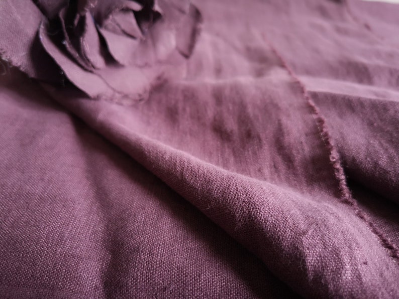 AUBERGINE PURPLE Medium weight linen fabric, Eco friendly clothing Washed linen fabric by the meter or yard image 3