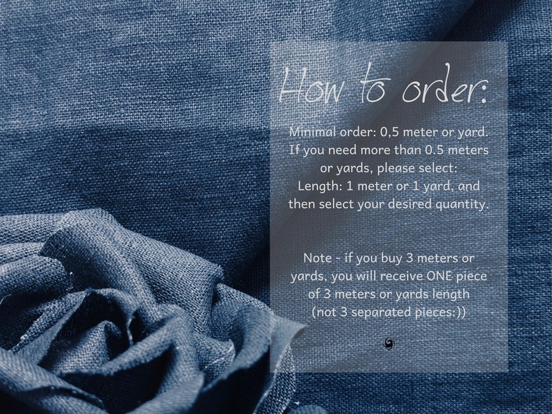 May include: How to order instructions for fabric. Minimum order is 0.5 meters or yards. If you need more than 0.5 meters or yards, select the length of 1 meter or 1 yard and then select the desired quantity. Note: If you buy 3 meters or yards, you will receive one piece of 3 meters or yards length (not 3 separated pieces).
