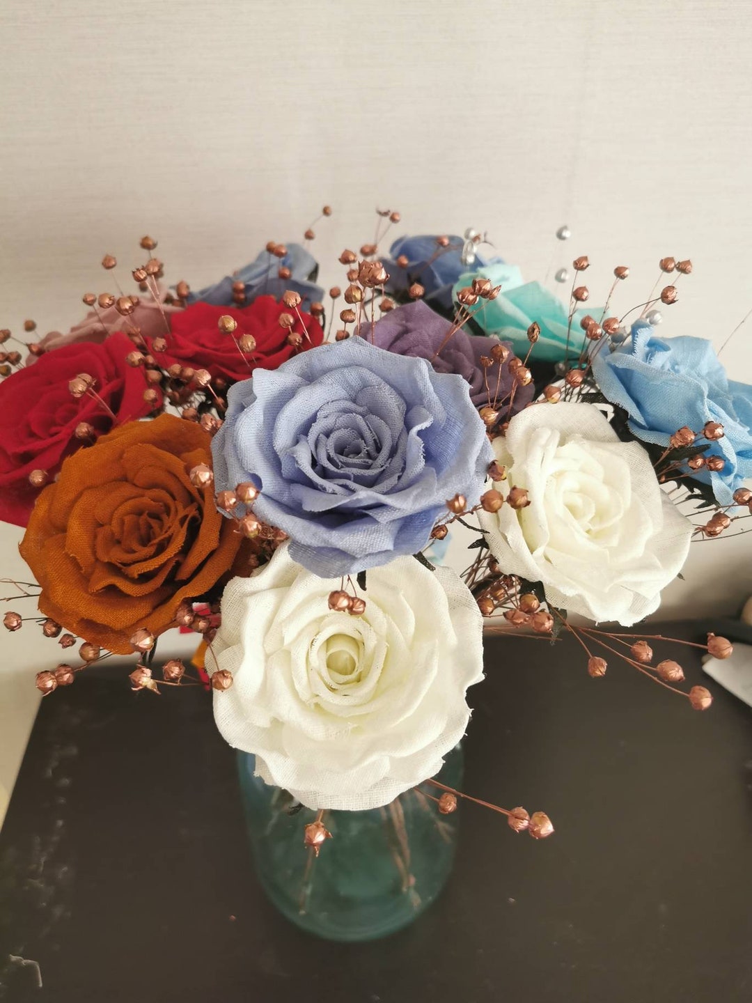 6 LINEN ROSES - Etsy
