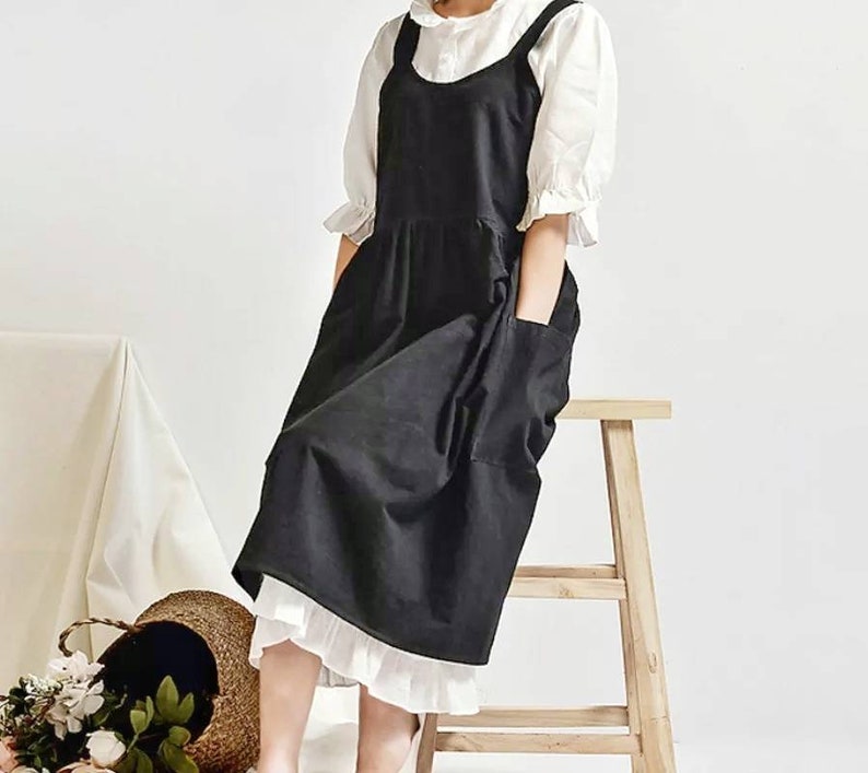 Linen Apron Dress Casual Apron Garden Work Pinafore Dress Etsy