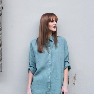 Linen shirt woman, Button up shirt Plus size linen image 6