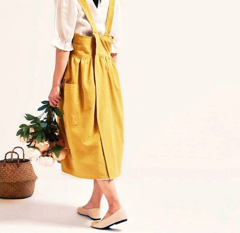 Linen Apron Dress Casual Apron Garden Work Pinafore Dress Etsy