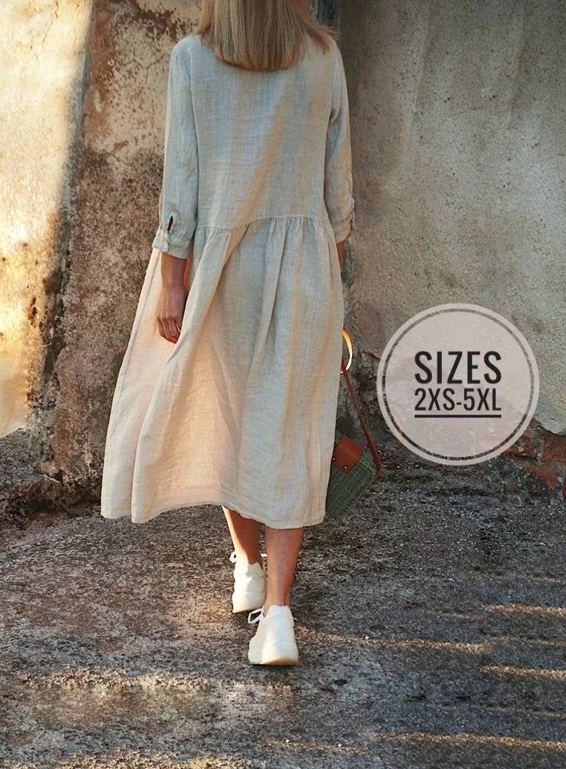 Maxi Linen Dress Boho Button Front Dress With Pockets Linen Etsy