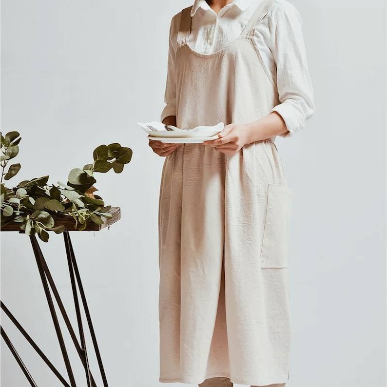 Linen Apron Dress Casual Apron Garden Work Pinafore Dress Etsy