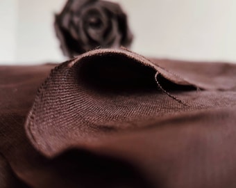 CHOCOLATE BROWN European linen fabric by the yard or meter, Softened Washed linen fabric, Eco friendly Flax fabric for Elegant wedding decor