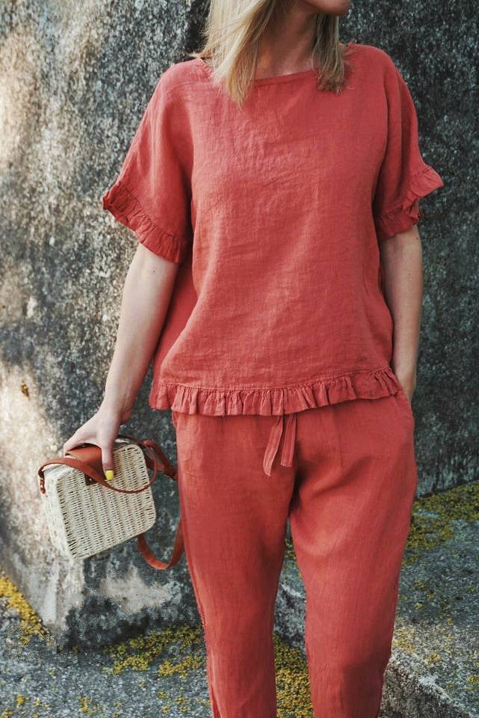 Linen Blouse Plus Size Linen Ruffle Blouse Linen Top Linen Etsy