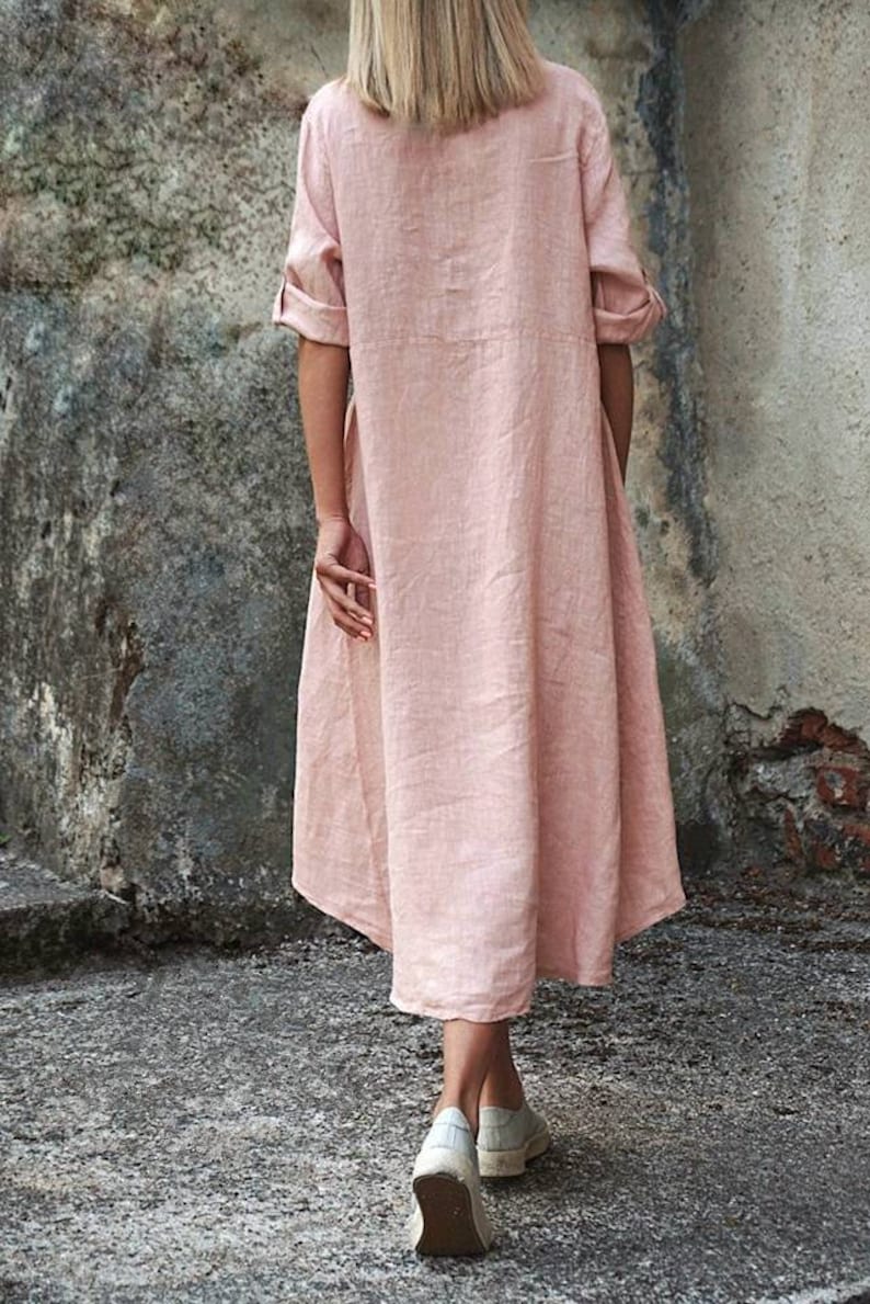 White linen dress, Linen shirt dress, Button front dress, Plus size linen dress, Linen maxi dress, Button down linen dress, Linen shirt long image 5