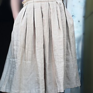 Sustainable clothing Sand color Pleated Linen midi skirt, Modest clothing High waisted Pastel skirt with pockets, Broomstick Khaki skirt image 4