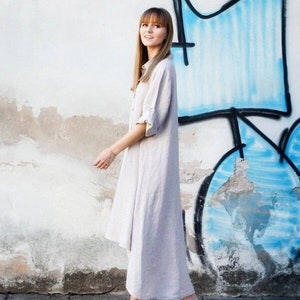 White linen dress, Linen shirt dress, Button front dress, Plus size linen dress, Linen maxi dress, Button down linen dress, Linen shirt long image 3