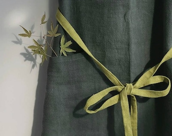 Green Linen apron with pockets