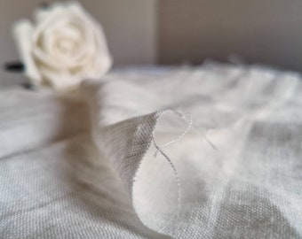 MILKY WHITE linen fabric by the yard or meter, creamy white linen fabric, Dress linen fabric Baltic linen medium weight, creamy washed linen