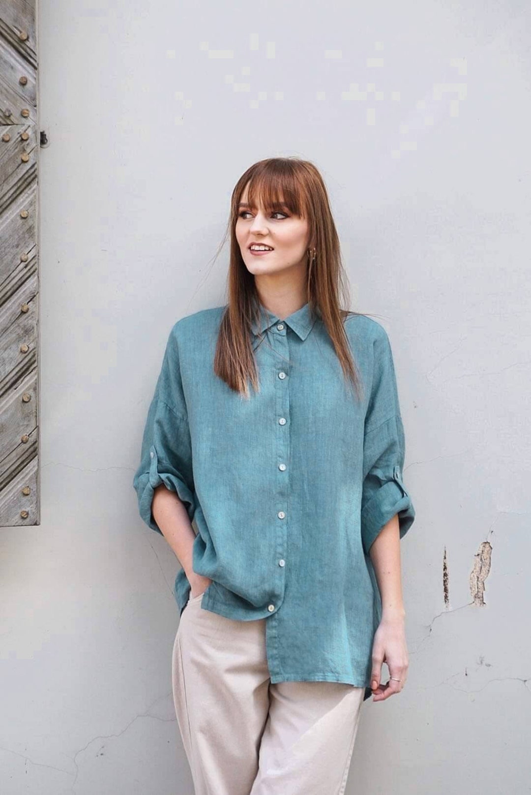 Plus Size Clothing Button up Shirt, Long Sleeve Button Down Linen Shirt ...