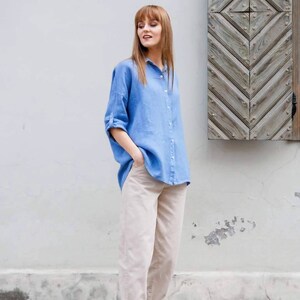 Linen shirt woman, Button up shirt Plus size linen image 8