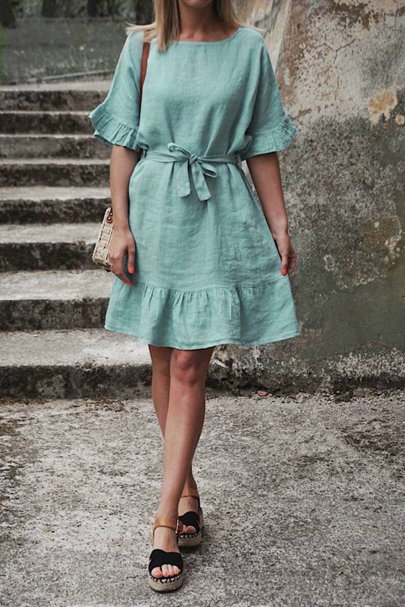 mint green linen dress