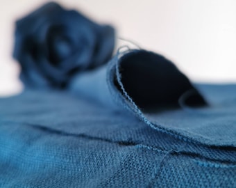 PEACOCK BLUE linen fabric by the yard or meter, Blue linen fabric, linen fabric Baltic linen medium weight, Bluish green linen washed linen