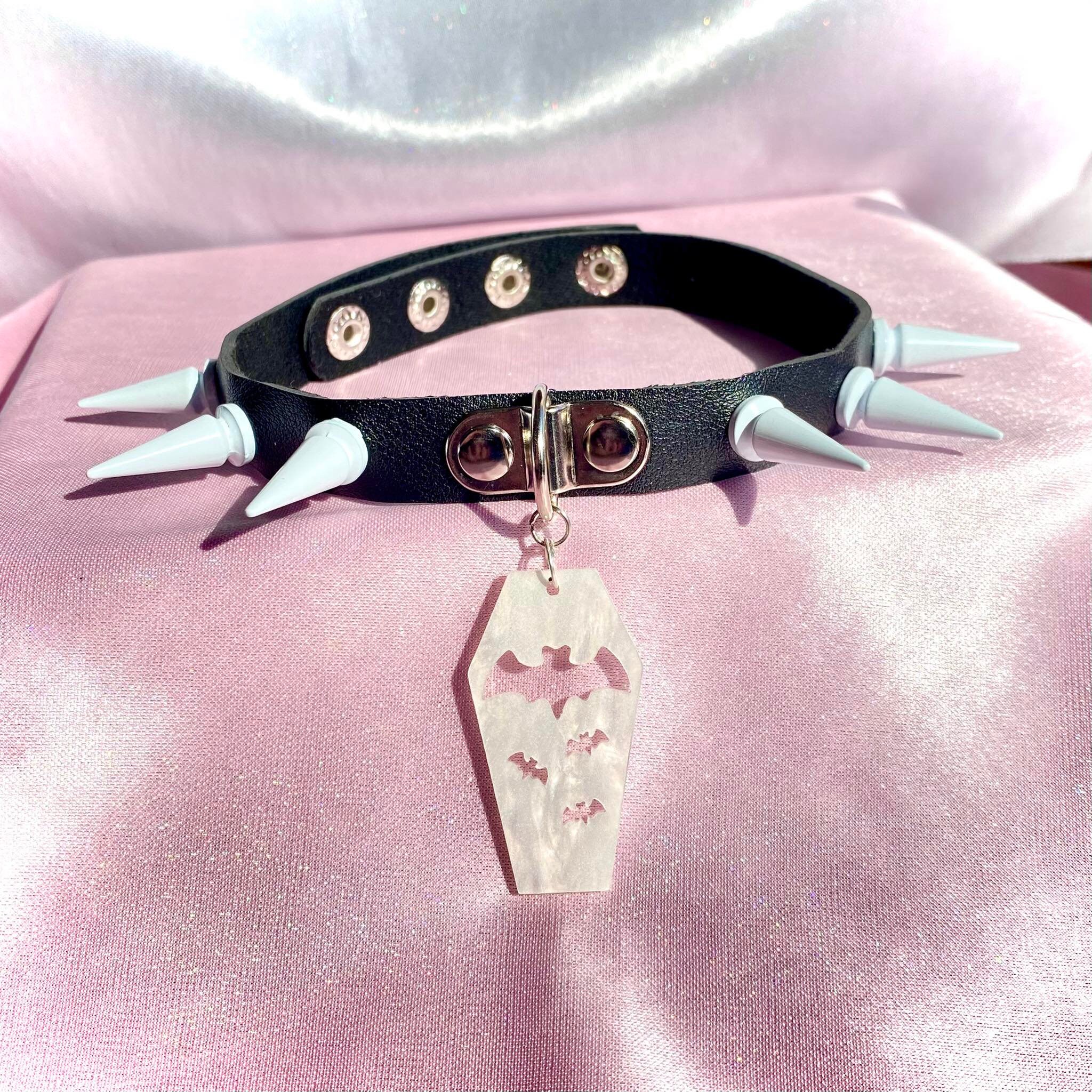Black Spiked Choker with White Coffin - Halloween Collection