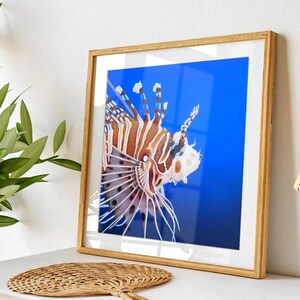 Lionfish art print, exotic ocean decor, premium marine print, underwater wall art, reef fish painting, tropical sea life illustration