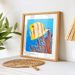 Tropical fish art print, Chelmon rostratus, ocean wall decor, premium coral reef print, exotic marine ambiance, sea life artwork