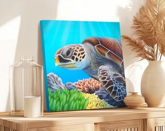 Sea turtle painting coral reef | sea turtle wall art | ocean marine artwork | tropical ocean decor | coastal wall decor
