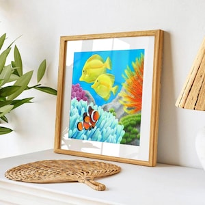 Tropical fish art print, coral reef wall decor, ocean vibes, premium fine art print, colorful marine life, underwater scene