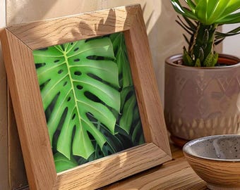 Monstera leaf wall art print | tropical plant poster | botanical wall decor