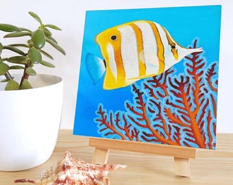 Tropical butterflyfish painting – reef fish wall art – tropical ocean decor – underwater marine artwork – coastal wall decor